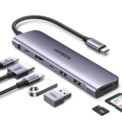 Afbeelding van UGREEN Revodok USB C hub met 4K HDMI, 100W PD, en 2 A 3.0 gegevens poorten, SD/MicroSD adapter voor iPhone 15/15Pro, MacBook Pro/Air, iPad Surface, Galaxy, Steam Deck enz.