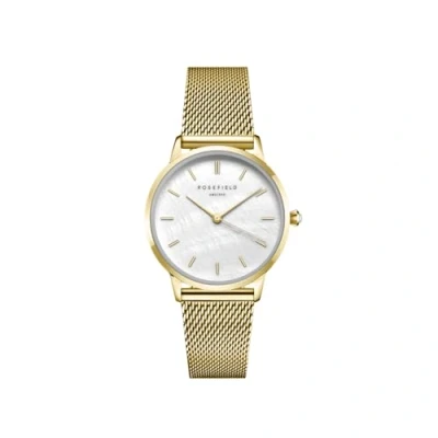 Afbeelding van Rosefield RMGMG R06 Pearl Edit Mesh White horloge dameshorloge Goudkleur