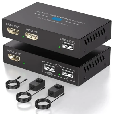 Afbeelding van VEDINDUST HDMI KVM USB Extender 400FT 120M Ethernet naar Single Cat5e 6 7 Full HD 1080P60Hz ondersteuning Loop Out EDID functie toetsenbord en muis