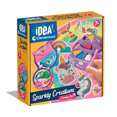 Afbeelding van Clementoni Idea Sparkly Creations Fantasy Painting, Diamond Art, kunstset, laboratorium edelstenen, creatief spel voor kinderen 7 jaar, kleur meertalig, 18746