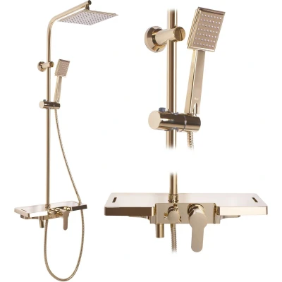 Afbeelding van Rea Douchesysteem Bravo Gold doucheset, douchearmatuur met douchekop en van messing, douche set voor badkamer (goud)