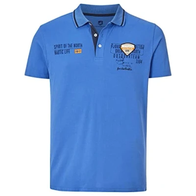 Afbeelding van Jan Vanderstorm regular fit polo HALLFRED Plus Size met printopdruk blauw