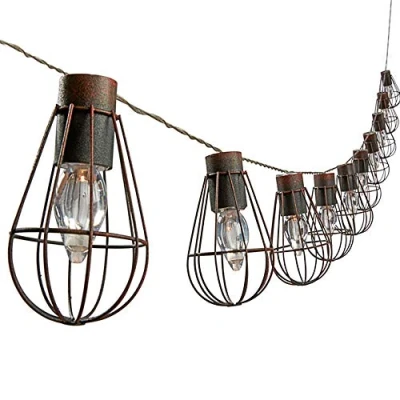 Afbeelding van Dehner Solar Lichtketting Retro, met 10 LED gloeilampen, warm wit, lengte 330 cm, metaal, zwart/bruin