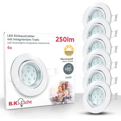 Afbeelding van B.K.Licht Inbouwspots LED witte 6 stuks ronde vor binnen met GU10 kantelbaar spotjes inbouw IP23 Ø8.6cm 3.000K 250Lm 3W