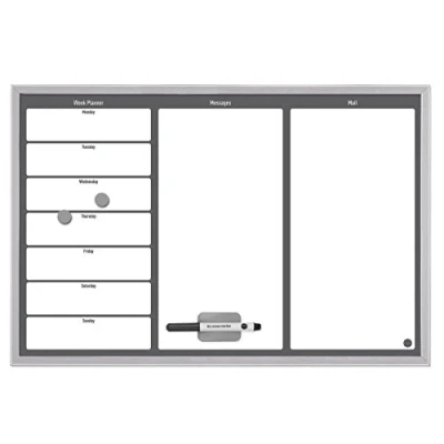 Afbeelding van Bi Office MM03304529 weekplanner met notitieveld, MDF frame gelakt staal, 60 x 40 cm groot, grijs/wit