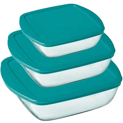 Afbeelding van Ovenschaal Pyrex Cook &amp; Store Vierkant met Deksel (Set van 3)