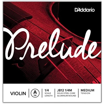 Afbeelding van D&#039;Addario Prelude Violin Single A String, 1/16 Scale, Medium Tension J812 1/4M Solid Steel Core, Warm Tone, Economical and Durable Educator’s Choice for Student Strings