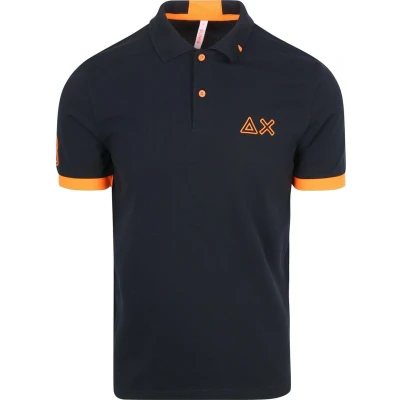 Afbeelding van Sun68 Poloshirt Logo Fluo Navy maat M heren met Modern fit Pasvorm Stretch Suitable Herenkleding