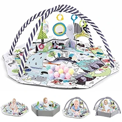 Afbeelding van TFDER 8 in 1 Speelmatten voor baby&#039;s, antislipmat kruipmat met speelboog en sensorisch speelgoed 0+ maanden,Wit Grijs