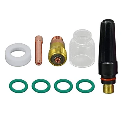 Afbeelding van RIVERWELD TIG Stubby gaslens spantanglichaam 17GL116 10N23S 1,6 mm Pyrex glazen beker 6# Ø10 57Y03 Kit met medium achterkap WP 17 18 26 lastoorts 9 stuks