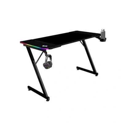 Afbeelding van MARSGAMING MGD X120RGB, Ergonomische Gamingtafel, ARGB Verlichting met Afstandsbediening, Carbonfiber Oppervlak, XXL Muismat, Hoofdtelefoon en Bekerhouder, Kabelbeheer, Gaming Bureau 120x60cm, Zwart
