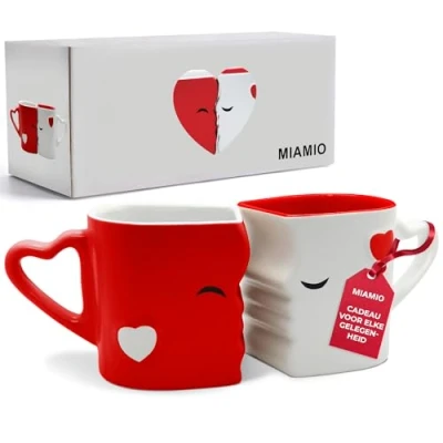 Afbeelding van MIAMIO Koffiemokken / 2 stuks kusmokken keramiek in cadeaubox (Rood)