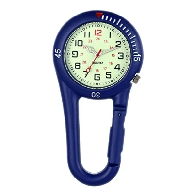 Afbeelding van JewelryWe Mannen Vrouwen Karabijnhaak Horloge Clip on Quarzt Nachtlampje Legering Rugzak Gesp Riem fob voor Rotsklimmen Artsen Verpleegkundigen, C Blauw, Compact