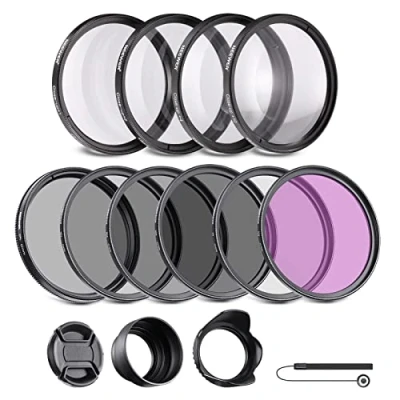 Afbeelding van NEEWER 49 mm ND filterset ND/CPL (polarisatiefilter)/UV/FLD/camera lensaccessoires ND2 ND4 ND8 grijsfilterset (+1/+2/+4/+10), tulpendiafragma, inklapbaar rubberen diafragma, lensdop, filterbuut