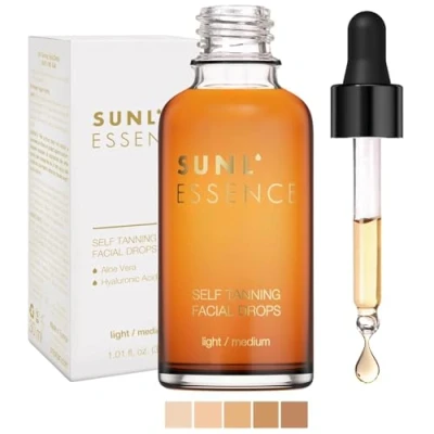 Afbeelding van Sunl&#039;Essence Zelfbruiningsconcentraat, zelfbruinend gezicht, bruiningsdruppels om aan een vochtinbrengende crème toe te voegen, zelfbruiner, zonder vlekken, licht/midden