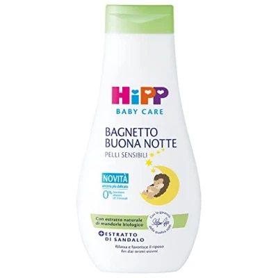 Afbeelding van HiPP Baby Care badhanddoek Buonanacht, douchegel voor kinderen, ontspant en bevordert de rust, gevoelige huid, met sandelhout extract, 1 fles van 350 ml