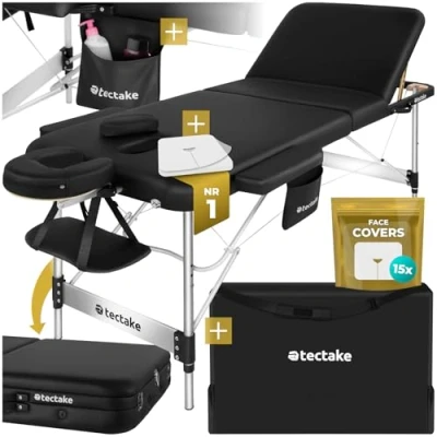Afbeelding van tectake® 3 Zones Massagetafel met 5 cm Dikke Vulling en Aluminium Frame 70 Zwart