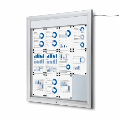 Afbeelding van Vergrendelbaar Notitiebord Outdoor Verlicht Logo Met Gasveer 12x A4