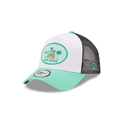 Afbeelding van New Era Bay Point Surf Shack Location Icon White Turquoise A Frame Adjustable Trucker Cap One Size