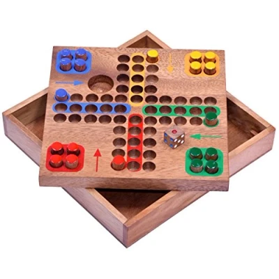 Afbeelding van LOGOPLAY Ludo Klein reisspel, 16 x cm, dobbelspel, gezelschapsspel, familiespel, bordspel van hout met stekers