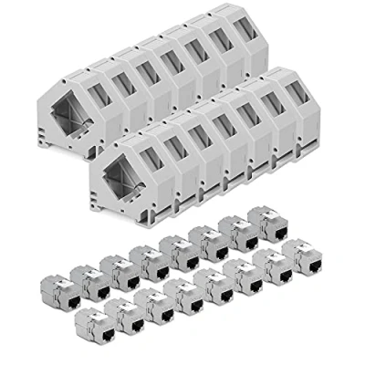 Afbeelding van kwmobile 16 keystone adapters voor CAT6A kabels Set van modules RJ45 inclusief DIN rail houders Met afgeschermde metalen behuizing