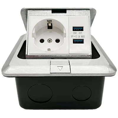 Afbeelding van FUNEY Prellen Vloercontactdoos 2 voudig tafelstopcontact met USB poorten, wandcontactdoos, inschuifbaar stopcontact, vloer, tafel, werkblad, restaurant keuken