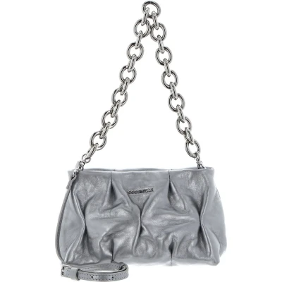 Afbeelding van COCCINELLE Leren Schoudertas Handtas Ophelie Goodie Rock Handbag Craquele Leather Silver Zilverkleurig