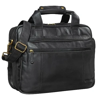 Afbeelding van STILORD &#039;Experience&#039; Vintage Teacher&#039;s Bag Leder groot voor heren Dames XL Ariefcase Business Schouder of schoudertas Laptop Trolley bevestigbaar, Kleur:zwart