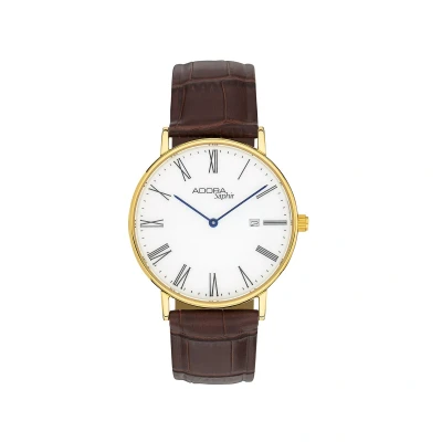 Afbeelding van Herenhorloge Adora Saphir Klassiek met Romeinse cijfers, Goudkleurige kast, Saffierglas, Bordeauxbruine leren band AS4735