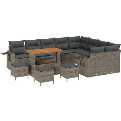 Afbeelding van vidaXL 13 delige Ligbed Set met Kussens Grijs Poly Rattan Acacia