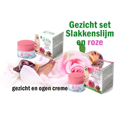 Afbeelding van Verjongende gezicht set met rozenolie en slakkenextract ogen creme strakke huid 2st