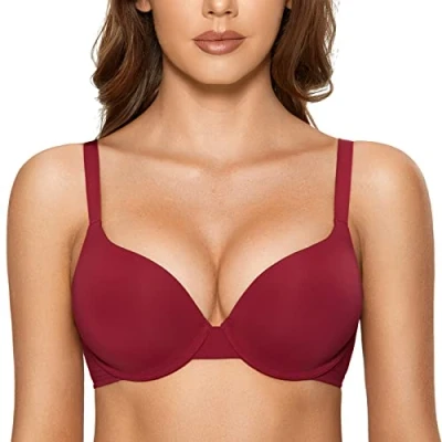 Afbeelding van DOBREVA Vrouwen Push Up T Shirt Bra Underwire Gewatteerde BH&#039;s Plunge Volledige dekking Cerise 80C