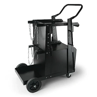 Afbeelding van VEVOR lastrolley 2 schappen met afsluitbare kast Lasmobiel Max. 120kg Trolley voor lasapparatuur gasfleshouders Ideaal handlassen Gasbeschermd booglassen Argonbooglassen