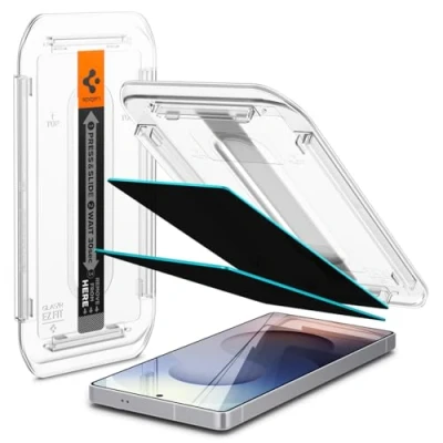 Afbeelding van Spigen Glas.tR EZ Fit Screenprotector compatibel met Samsung Galaxy S25 Ultra, 2 Stuks, sjabloon voor installatie, Privacy bescherming, Case friendly, 9H Gehard Glas