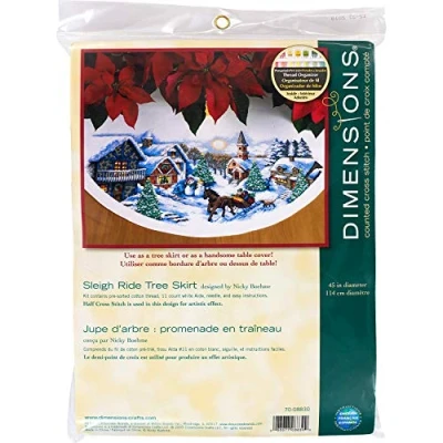 Afbeelding van Dimensions Getelde kruisstickset, Tree Skirt Sleigh Ride