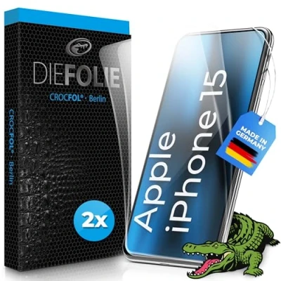 Afbeelding van Crocfol Beschermfolie compatibel met Apple iPhone 15 van de testwinnaar [2 stuks] zelfherstellende premium 5D langdurige pantserfolie (case friendly)
