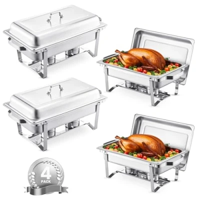 Afbeelding van VEVOR Chafing Dish Set Voedselwarmer Roestvrij Staal 7.5L 4 Stuks Buffet Zilver