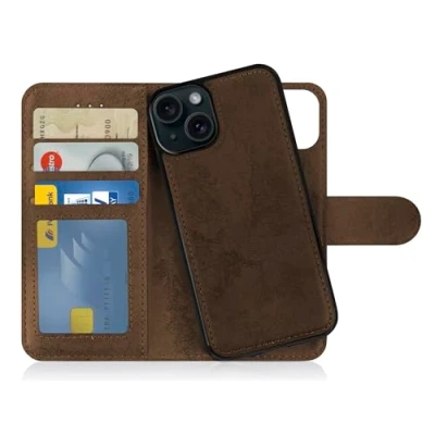 Afbeelding van MyGadget Flip Case Telefoonhoes voor Apple iPhone 15 Magnetische hoes van kunstleer klaphoes kaartenvak beschermhoes in bruin