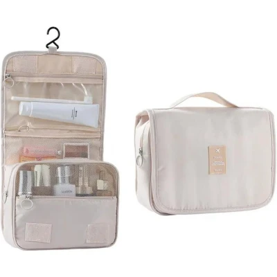 Afbeelding van Pazzo Goods toilettas Base met haak M Beige Reis Ophangbaar
