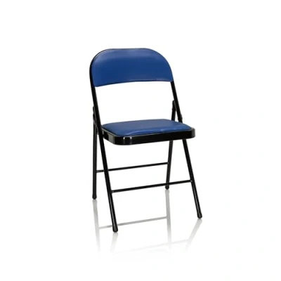 Afbeelding van hjh OFFICE Tudela 803002 Klapstoel, gestoffeerd, kunstleer, blauw, inklapbare bezoekersstoel, tot 130 kg belastbaar