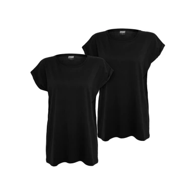 Afbeelding van Urban Classics Extended Shoulder 2PACK Tshirt basic, Dames, Maat: Small, black