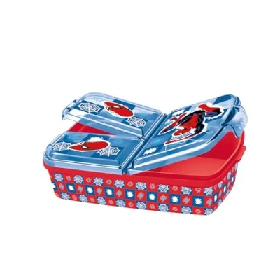 Afbeelding van p:os 35484 Spiderman broodtrommel voor kinderen met 3 vakken, plastic clipsluiting, snackdoos kleuterschool, school en vrije tijd