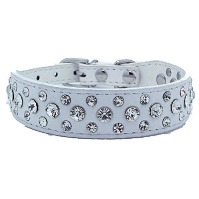 Afbeelding van haoyueer Bling Strass PU Lederen Kristal Diamant Huisdier Hond Kat Puppy Halsband S M L XL (M, Wit)