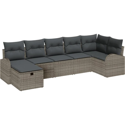 Afbeelding van vidaXL 7 Persoons Tuin Sofa Set met Kussens Grijs Poly Rattan