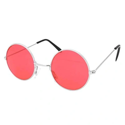 Afbeelding van SIlver Frame Rode Lennon Bril (1 st.) Stijlvol en trendy brillenontwerp, perfecte accessoire voor hippie, muziekfestivals, Wereldboekendag meer