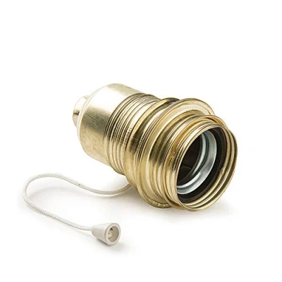 Afbeelding van FAMATEL Lamphouder van metaal met schroefdraad schakelaar en sluitring, lamp E 27, metaalmateriaal, goud
