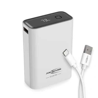 Afbeelding van Ansmann 20000 mAh PB222PD w Powerbank Power Delivery 3.0, Quick Charge 2.0 LiPo Wit Met laadregelaar, Gelijktijdig laden en ontladen, Statusweergave