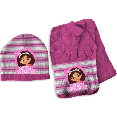 Afbeelding van Gabby&#039;s poppenhuis Set muts, sjaal en handschoenen, Pink ONE SIZE 3 6 jr Acryl / Elastaan