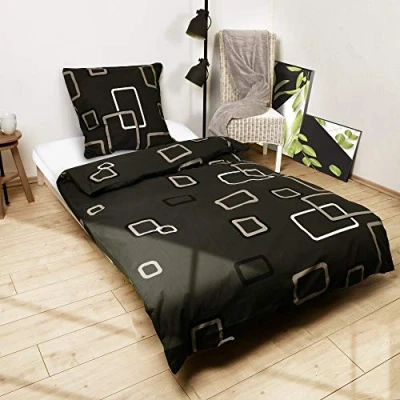 Afbeelding van Beautissu dekbedovertrek 1 persoons Set van Katoen beddengoed zwart met ornamenten dekbed 155x220 cm &amp; kussensloop 80x80 Noa