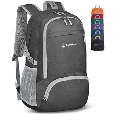 Afbeelding van ZOMAKE Ultra Lichtgewicht Opvouwbare Rugzak 30L, Kleine Waterdichte Wandelrugzak, Pakbare voor Dames En Heren,Outdoor Wandelen Camping Reizen(Gemiddeld grijs)